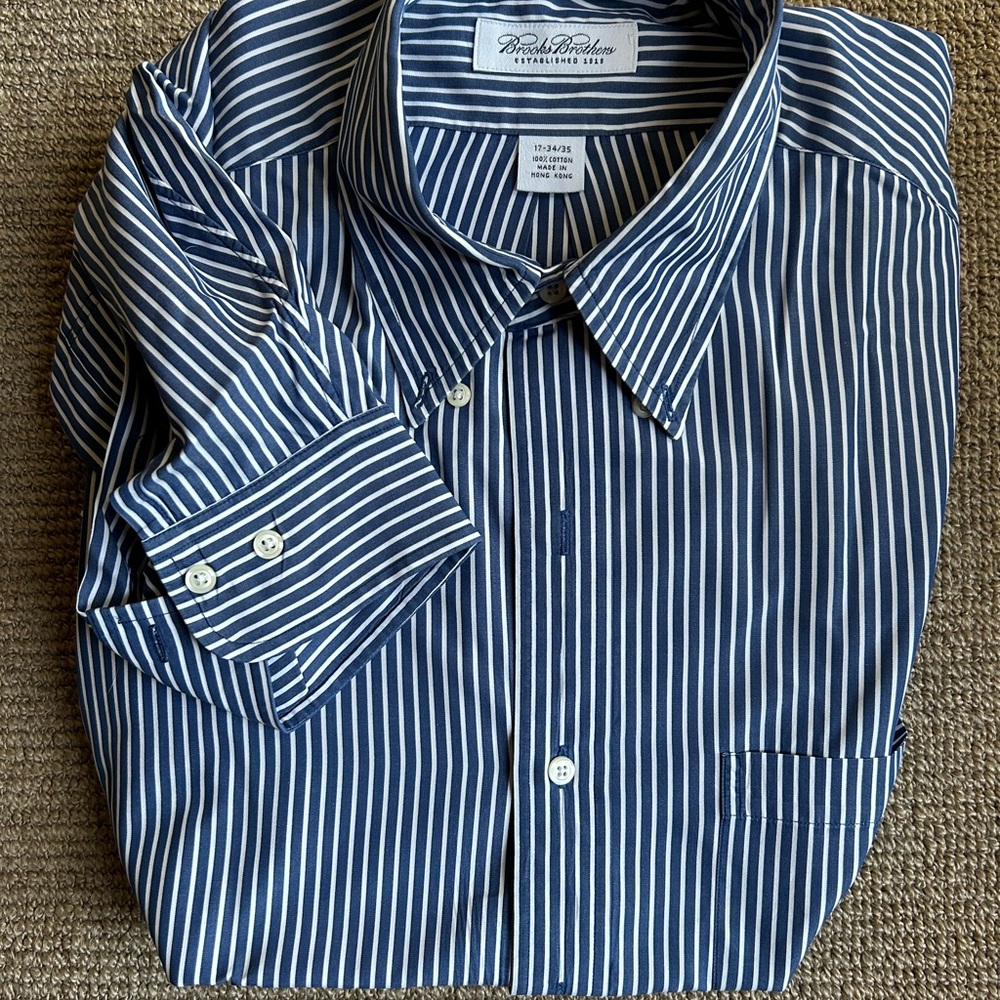 Brooks Brothers Men's Navy and White Striped Shirt